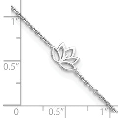 Sterling Silver Rhodium-plated Louts Flower 9in Plus 1in ext. Anklet