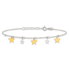 Sterling Silver Gold Tone Dangle Stars 9in Plus 1 Inch Ext Anklet