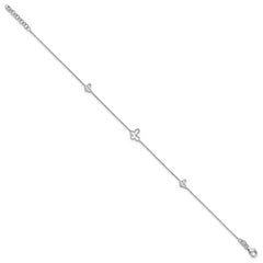 Sterling Silver Rhodium-plated Butterfly 9in Plus 1in Ext. Anklet