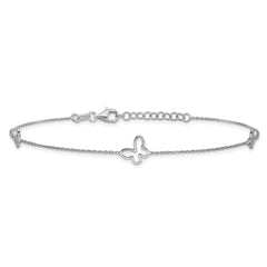 Sterling Silver Rhodium-plated Butterfly 9in Plus 1in Ext. Anklet