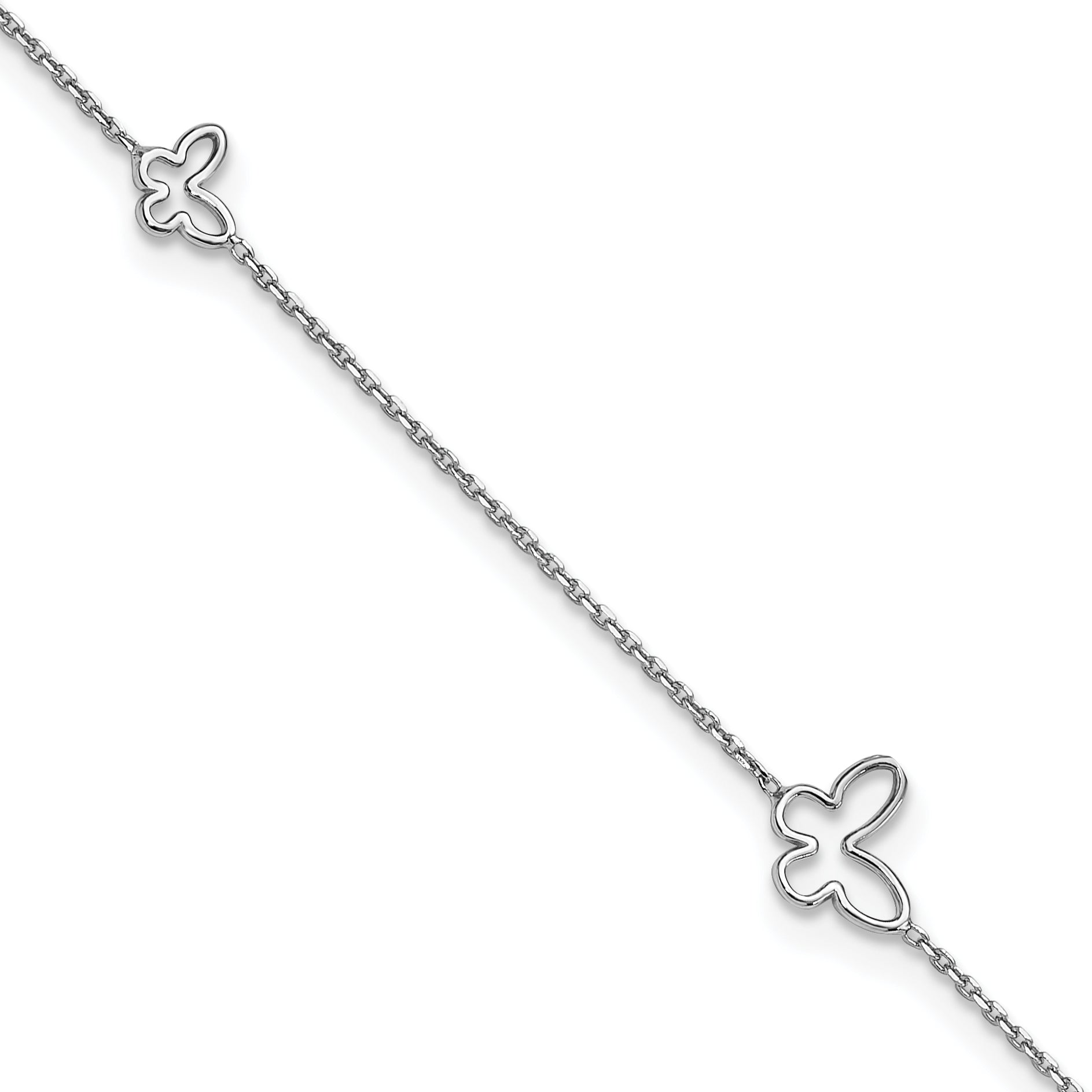 Sterling Silver Rhodium-plated Butterfly 9in Plus 1in Ext. Anklet