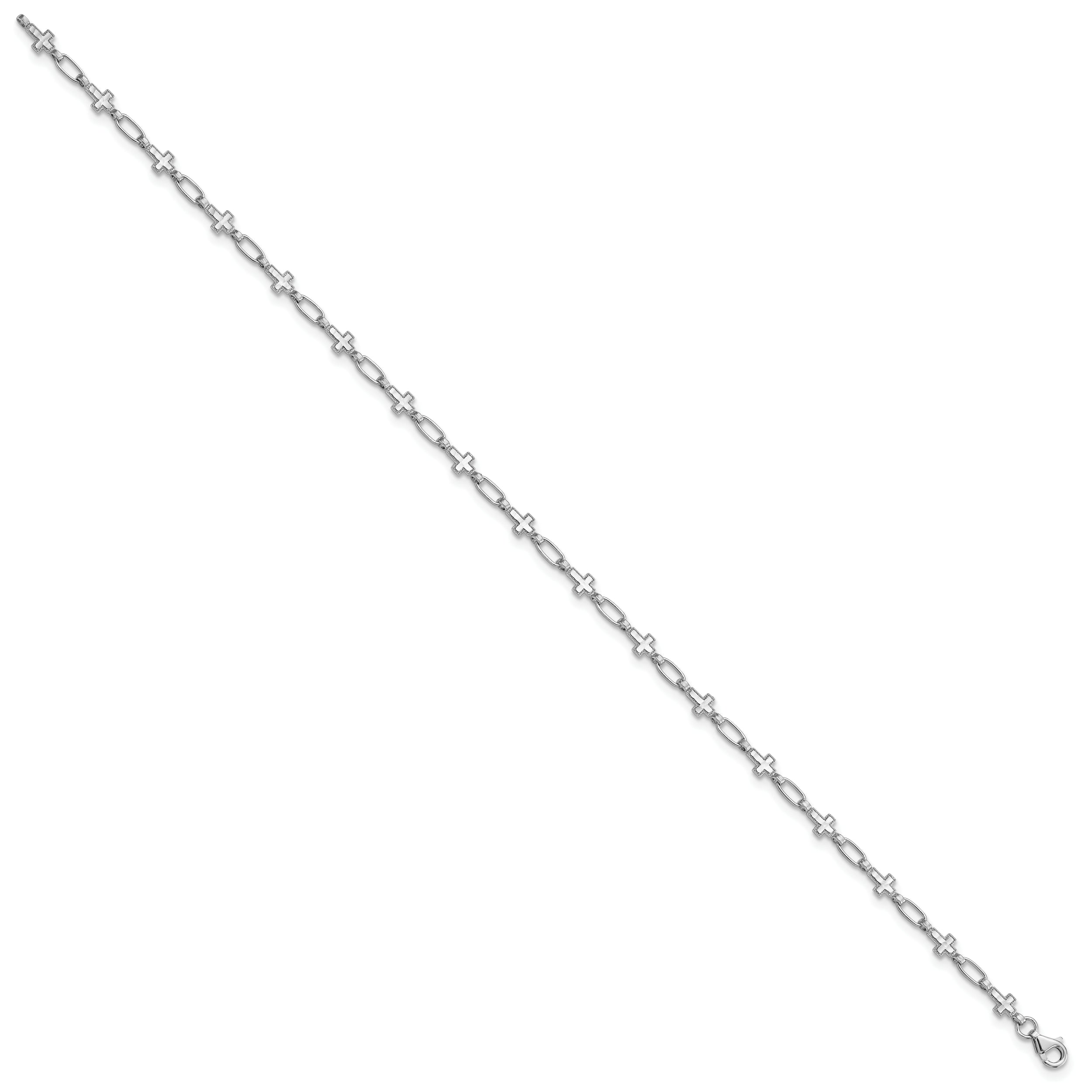 Sterling Silver Rhodium-plated Cross 9.75in Anklet