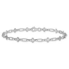 Sterling Silver Rhodium-plated Cross 9.75in Anklet