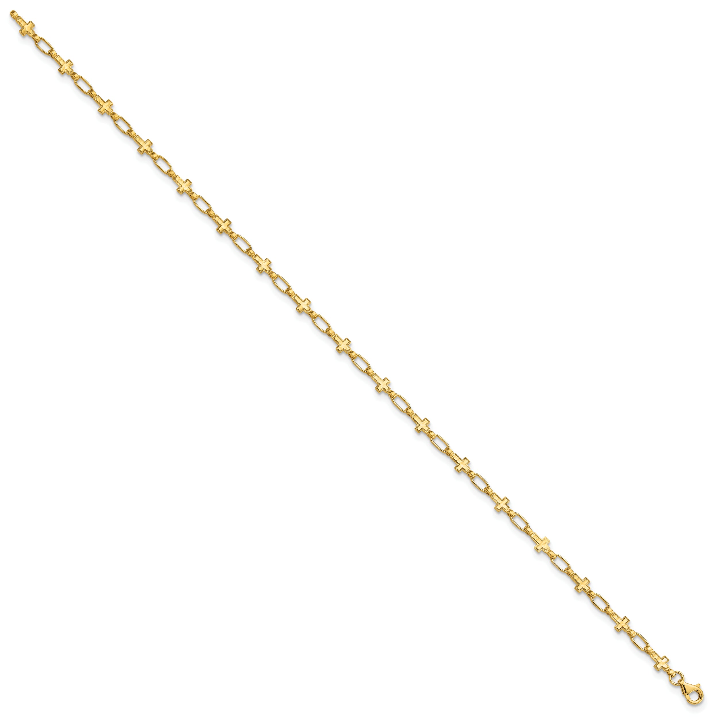 Sterling Silver Gold-tone Cross 9.75in Anklet