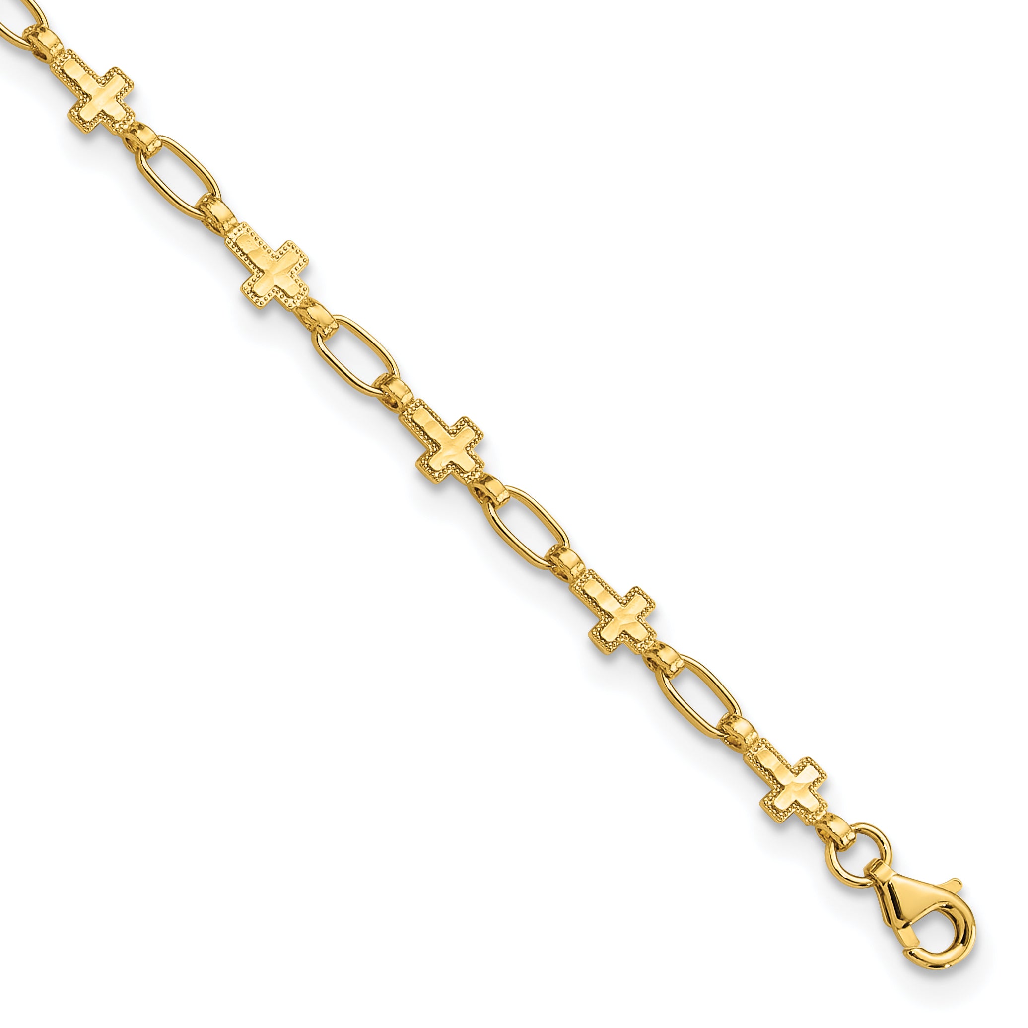 Sterling Silver Gold-tone Cross 9.75in Anklet