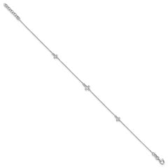 Sterling Silver Rhodium-plated Open Cross 9in Plus 1in Ext. Anklet