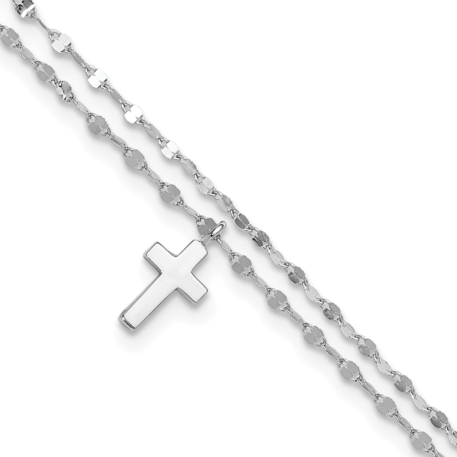 Sterling Silver Rhodium-plated 2-Strand Cross 8.75in Plus 2in ext Anklet