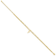 Sterling Silver Gold-tone 2-Strand Cross 8.75in Plus 2in ext Anklet