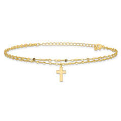 Sterling Silver Gold-tone 2-Strand Cross 8.75in Plus 2in ext Anklet