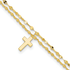 Sterling Silver Gold-tone 2-Strand Cross 8.75in Plus 2in ext Anklet