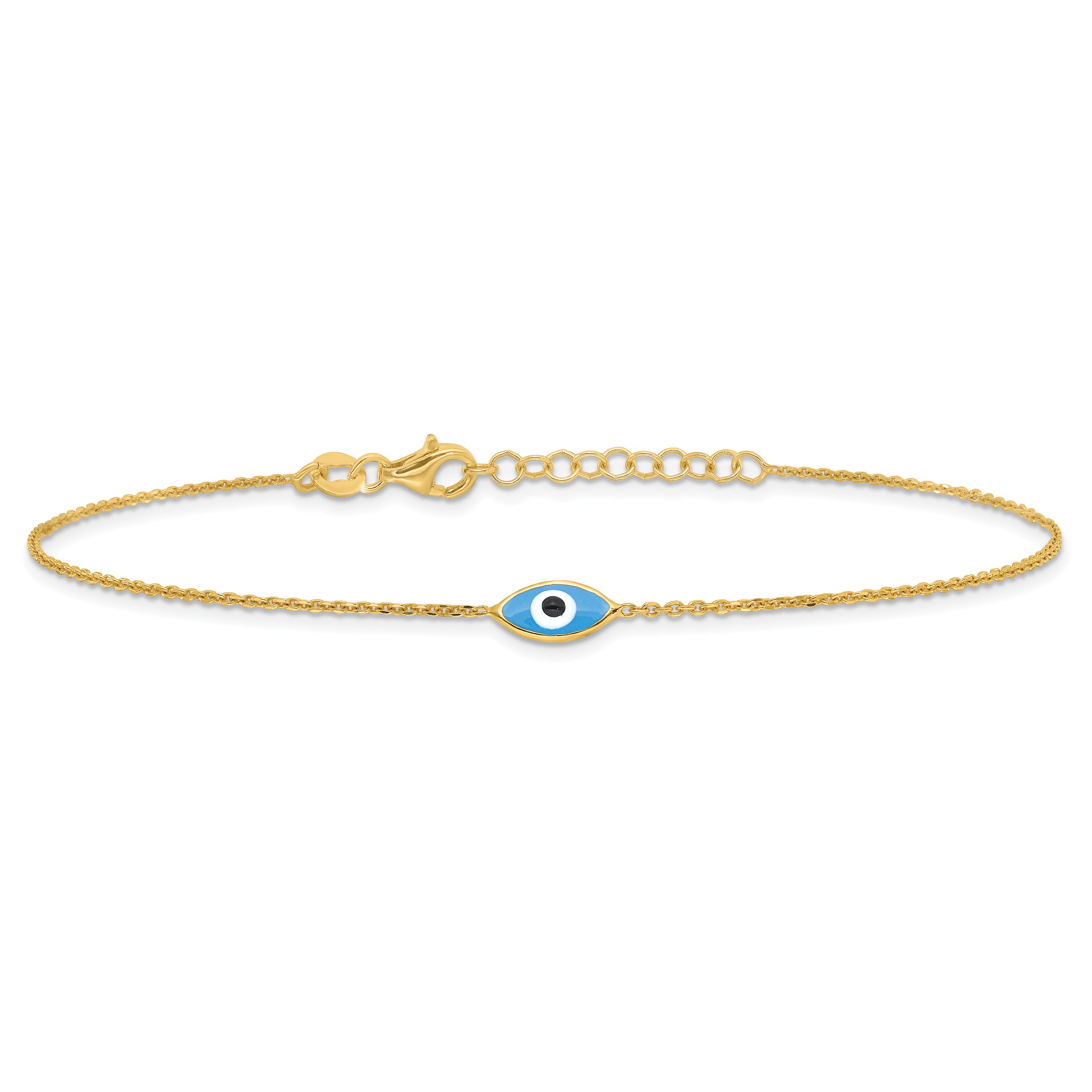 Sterling Silver Gold-plated Enamel Evil Eye 9in Plus 1in ext. Anklet