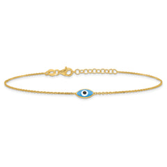 Sterling Silver Gold-plated Enamel Evil Eye 9in Plus 1in ext. Anklet