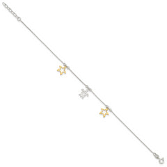 Sterling Silver Gold Tone Turtle and Starfish 9in Plus 1in ext Anklet