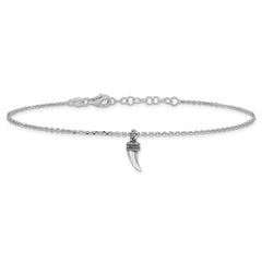 Sterling Silver Rhodium-plated 3D Horn 9in Plus 1in ext. Anklet