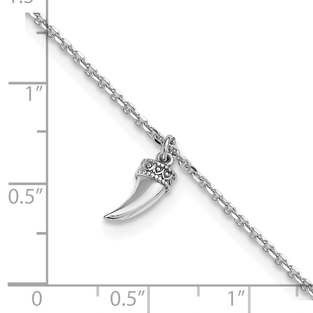 Sterling Silver Rhodium-plated 3D Horn 9in Plus 1in ext. Anklet