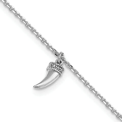 Sterling Silver Rhodium-plated 3D Horn 9in Plus 1in ext. Anklet