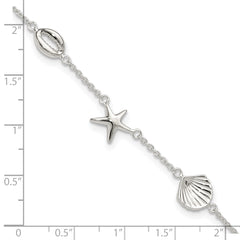 Sterling Silver Polished Sea life 8.5in Plus 2in ext. Anklet