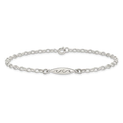 Sterling Silver Antiqued Polished Etched Waves Surfboard Link Anklet