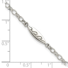 Sterling Silver Antiqued Polished Etched Waves Surfboard Link Anklet