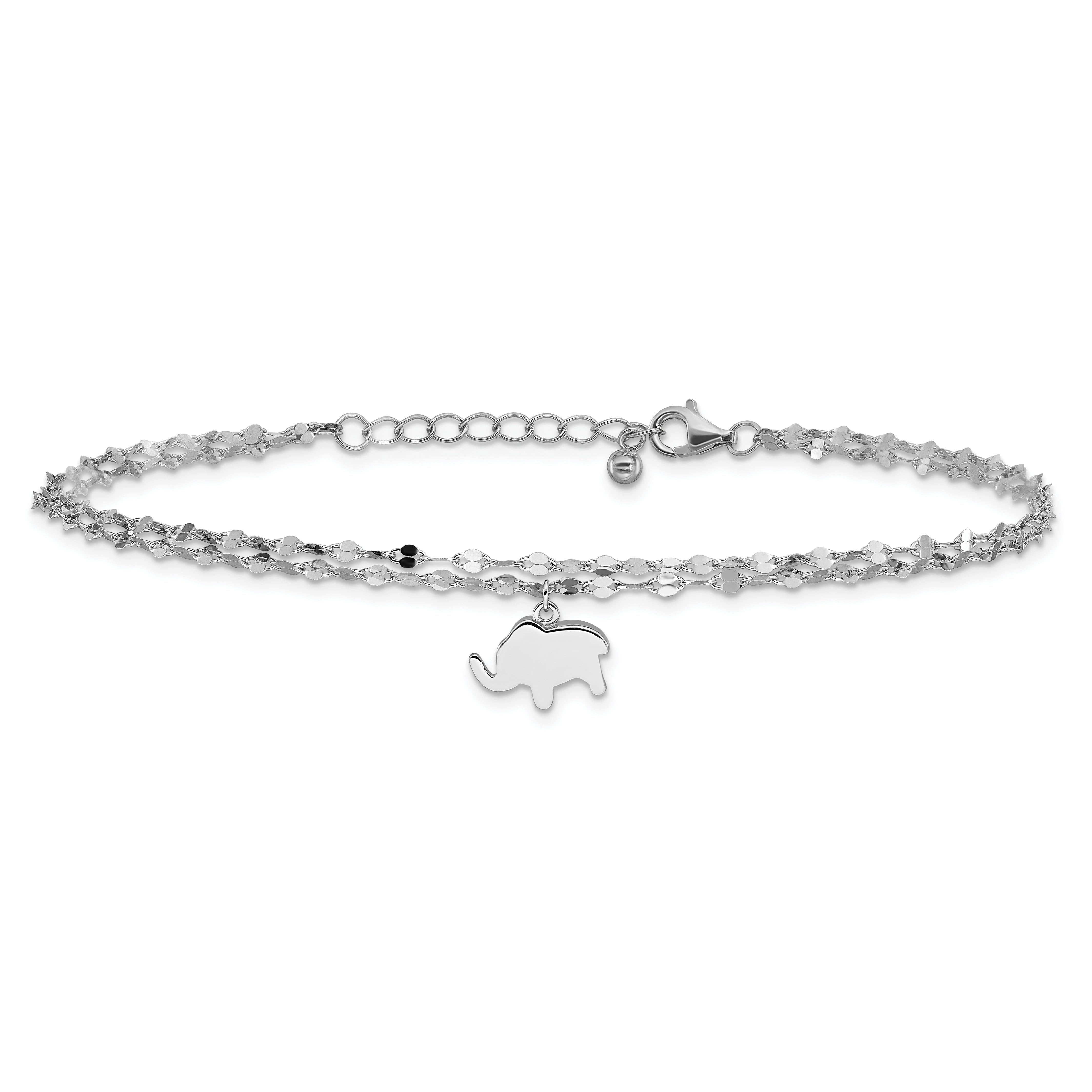 Sterling Silver Rhodium-plated 2-Strand Elephant 8.75in Plus 1in ext Anklet