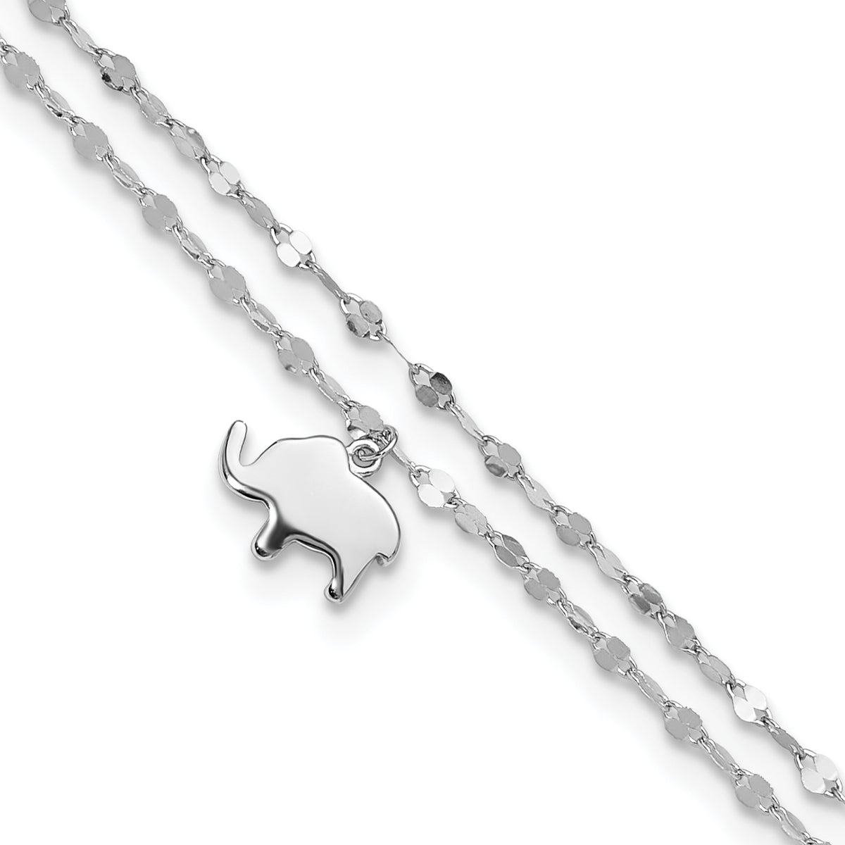 Sterling Silver Rhodium-plated 2-Strand Elephant 8.75in Plus 1in ext Anklet