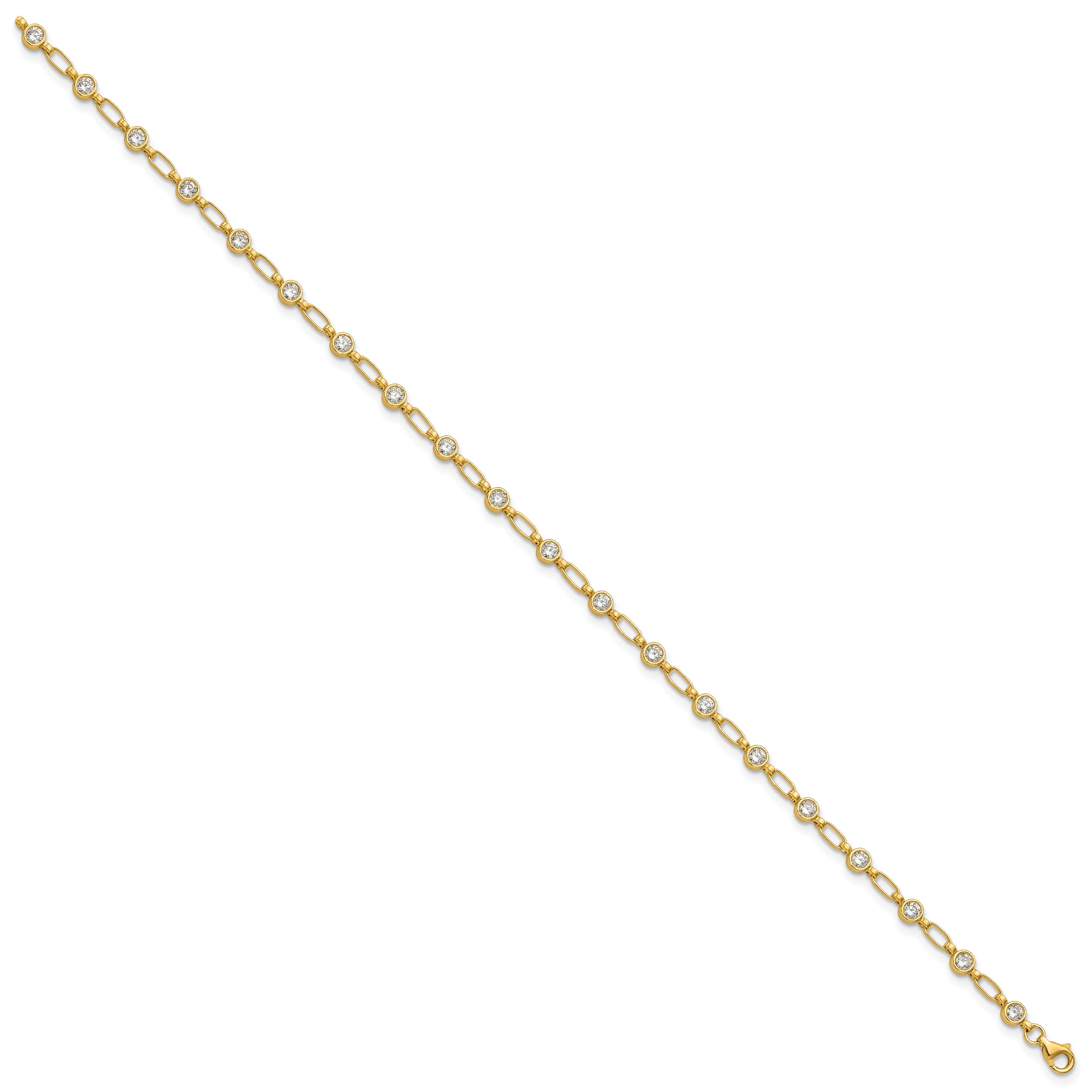 Sterling Silver Gold-tone Bezel CZ 10 inch Anklet