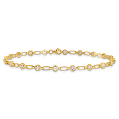 Sterling Silver Gold-tone Bezel CZ 10 inch Anklet