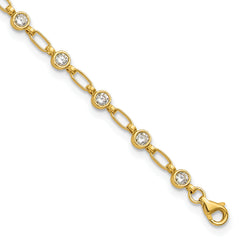 Sterling Silver Gold-tone Bezel CZ 10 inch Anklet