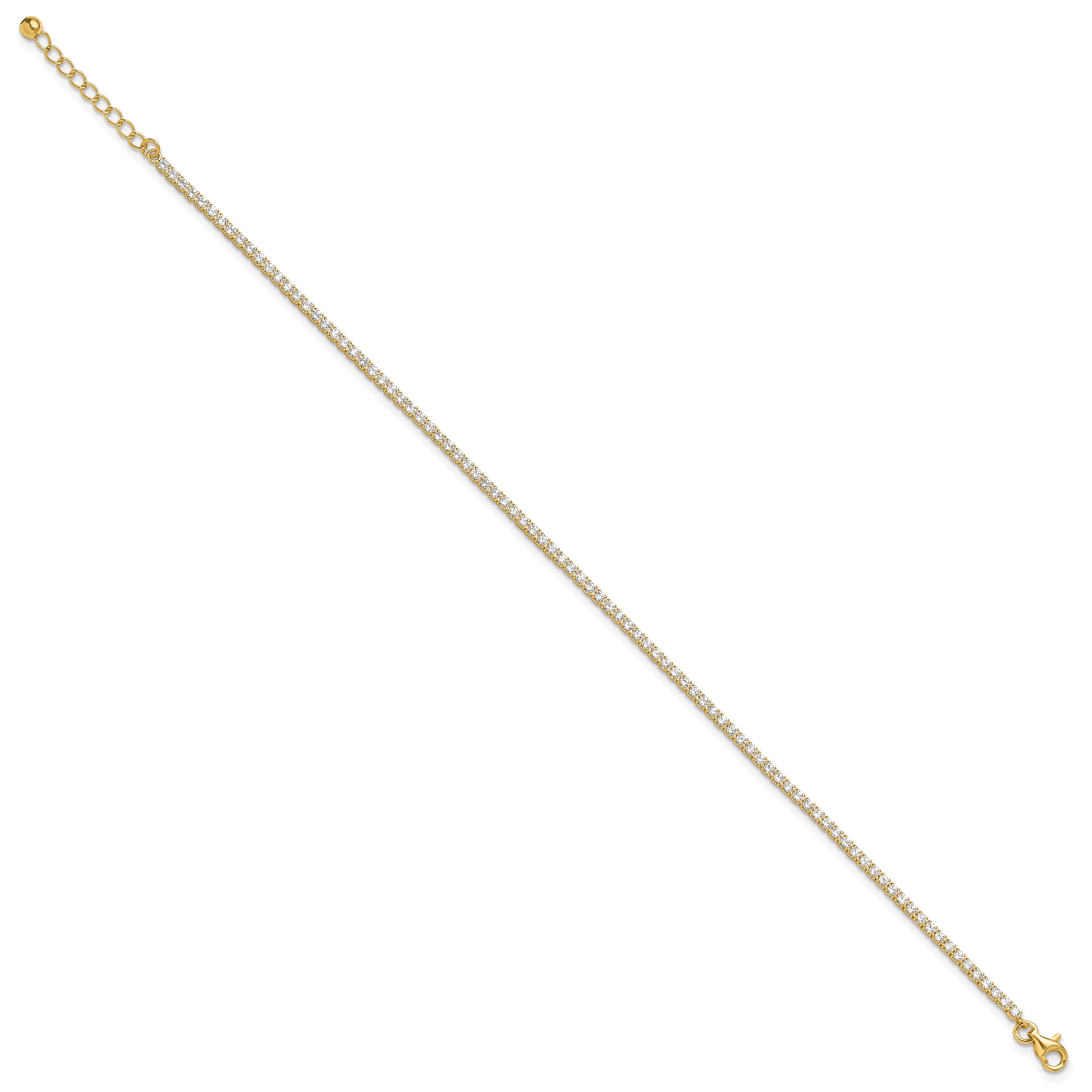 Sterling Silver Gold-tone 2mm CZ 9in Plus 1in ext Tennis Anklet