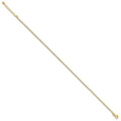 Sterling Silver Gold-tone 2mm CZ 9in Plus 1in ext Tennis Anklet