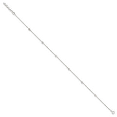 Sterling Silver E-coated CZ Stations 9.75in Plus 1in ext. Anklet