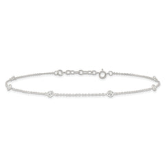 Sterling Silver E-coated CZ Stations 9.75in Plus 1in ext. Anklet