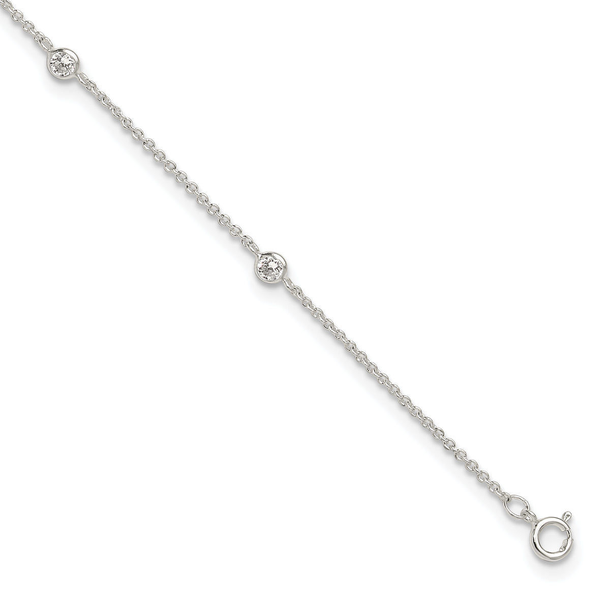 Sterling Silver E-coated CZ Stations 9.75in Plus 1in ext. Anklet