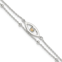 Sterling Silver Polished Created Opal Eye and Bead 9in Plus 1in ext Anklet