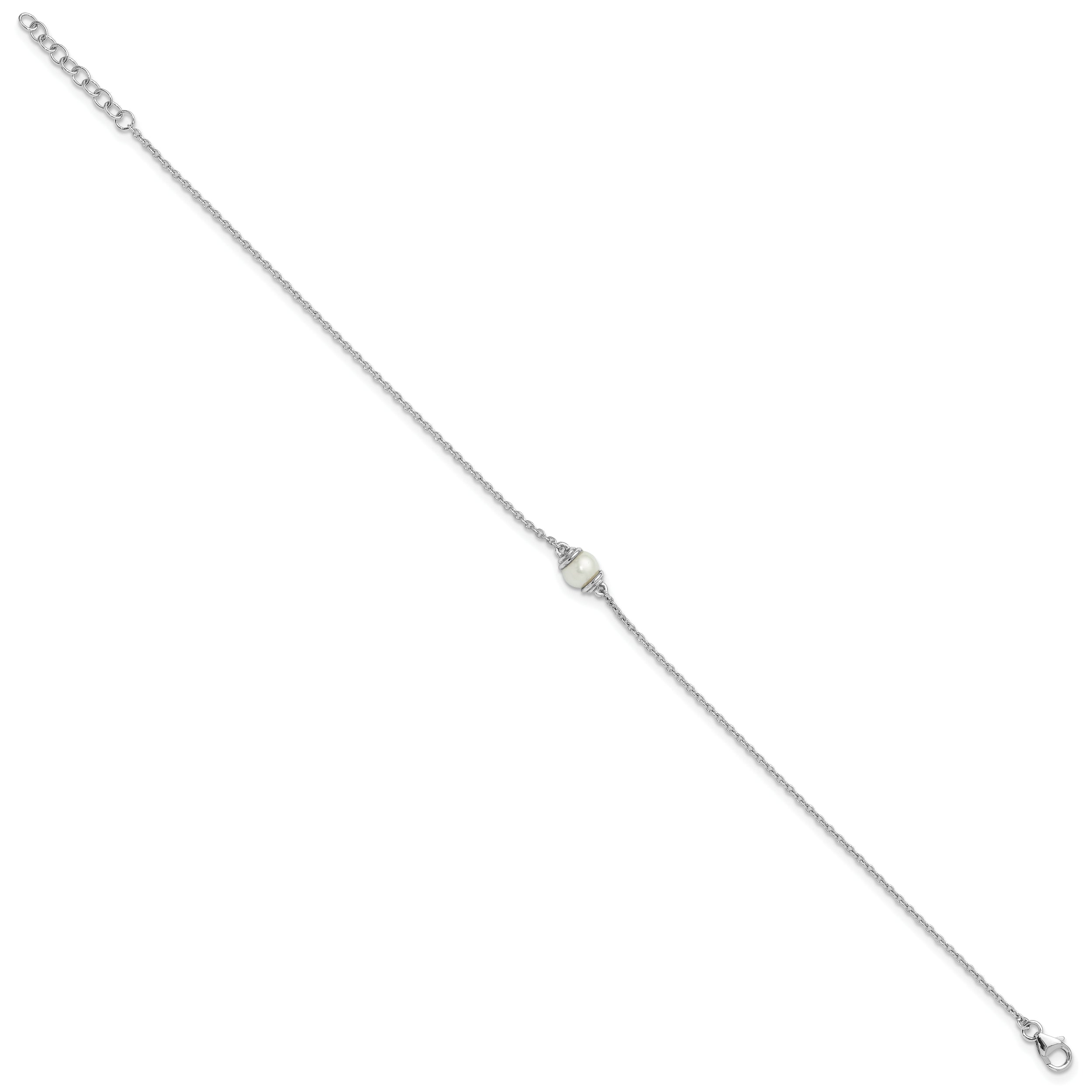 Sterling Silver Rhodium-plated FWC Pearl 9in Plus 1in ext Anklet