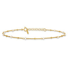 Sterling Silver Gold-tone 3mm FWC Pearl 9in Plus 1in ext Anklet