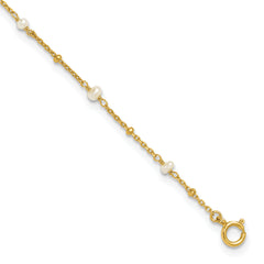 Sterling Silver Gold-tone 3mm FWC Pearl 9in Plus 1in ext Anklet