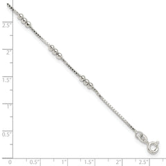 Sterling Silver Polished Beaded Box 10in Anklet