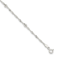 Sterling Silver Polished Beaded Singapore 10in Anklet