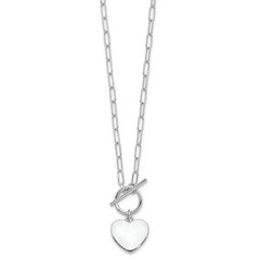 Sterling Silver Rhodium-plated Heart Toggle Paperclip Link 17in Necklace