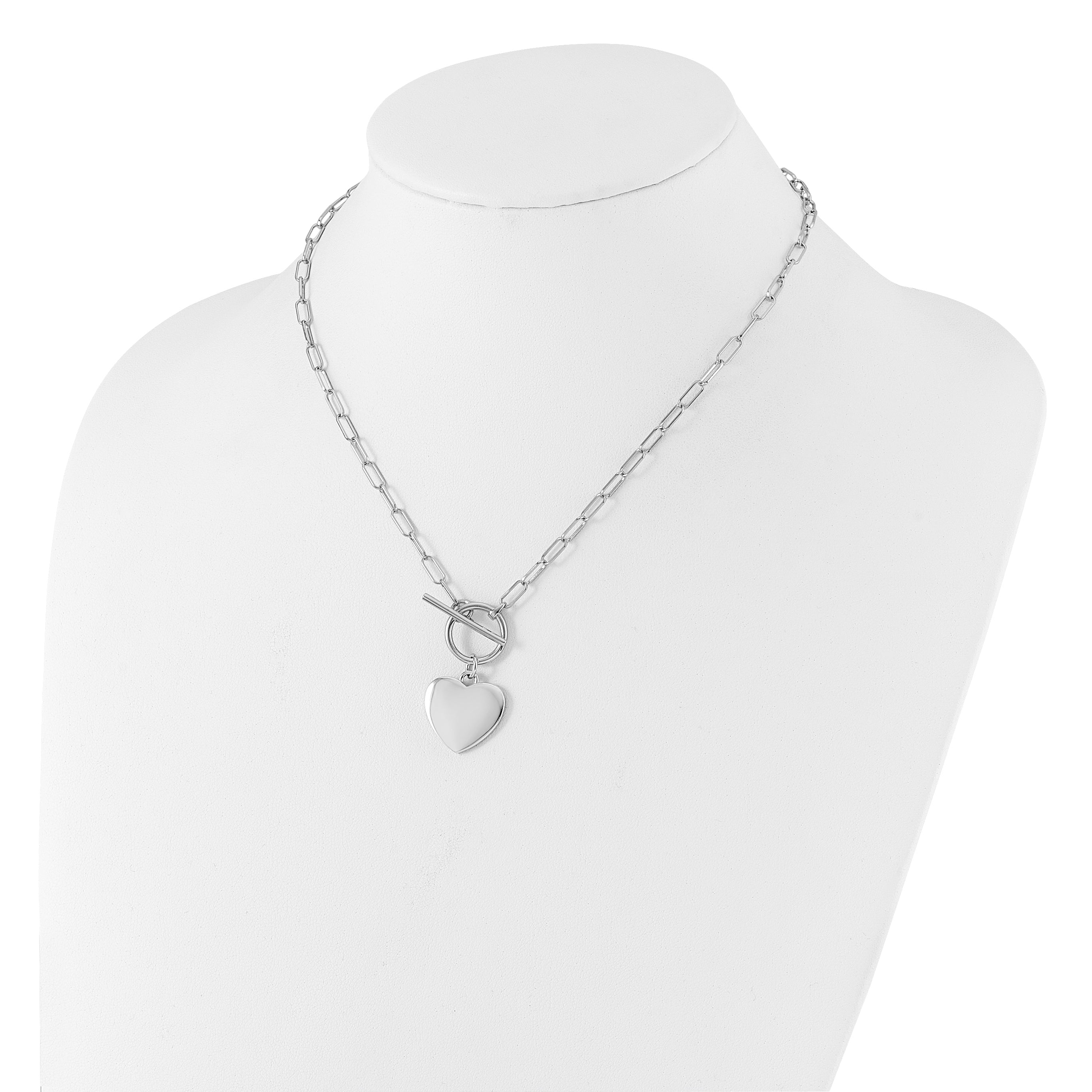 Sterling Silver Rhodium-plated Heart Toggle Paperclip Link 17in Necklace