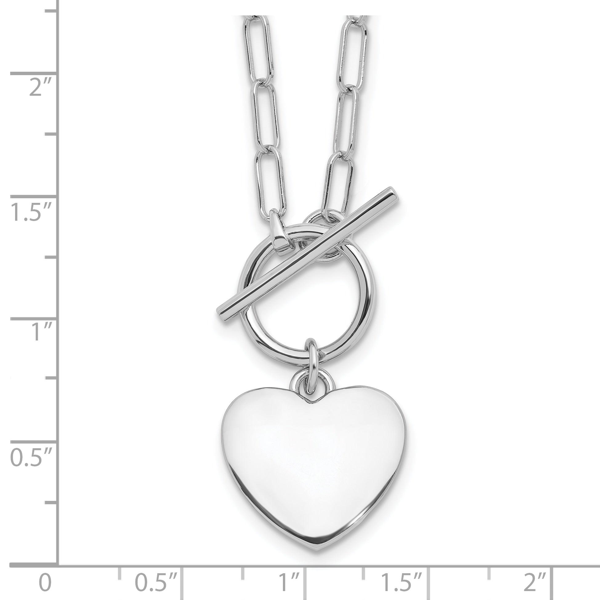 Sterling Silver Rhodium-plated Heart Toggle Paperclip Link 17in Necklace