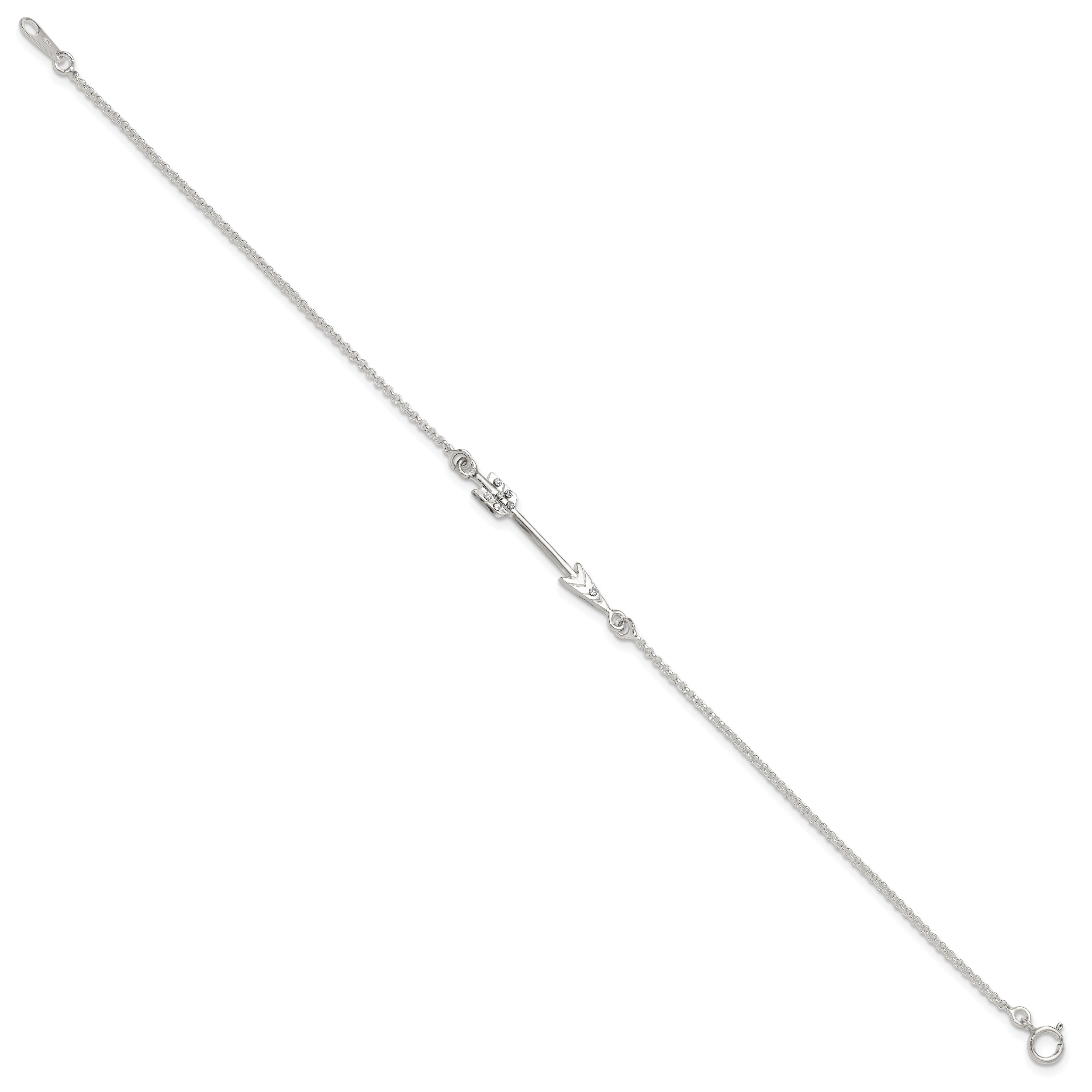 Sterling Silver Polished CZ Arrow Bracelet