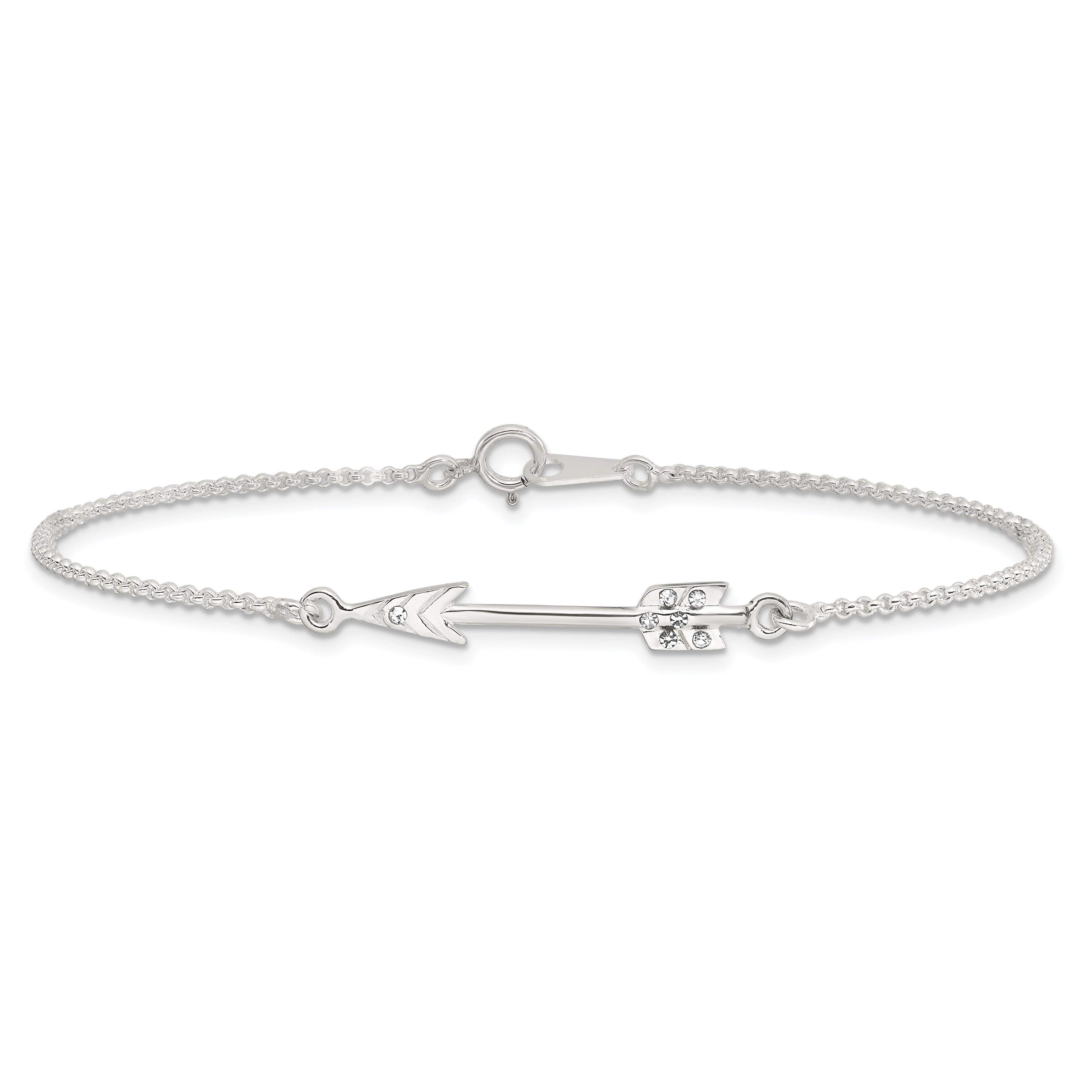 Sterling Silver Polished CZ Arrow Bracelet