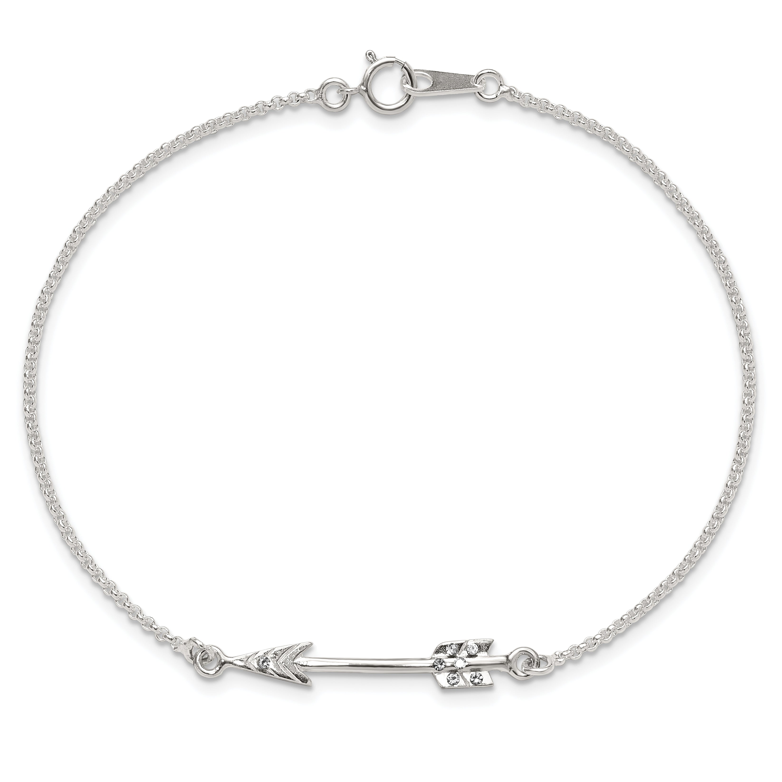 Sterling Silver Polished CZ Arrow Bracelet