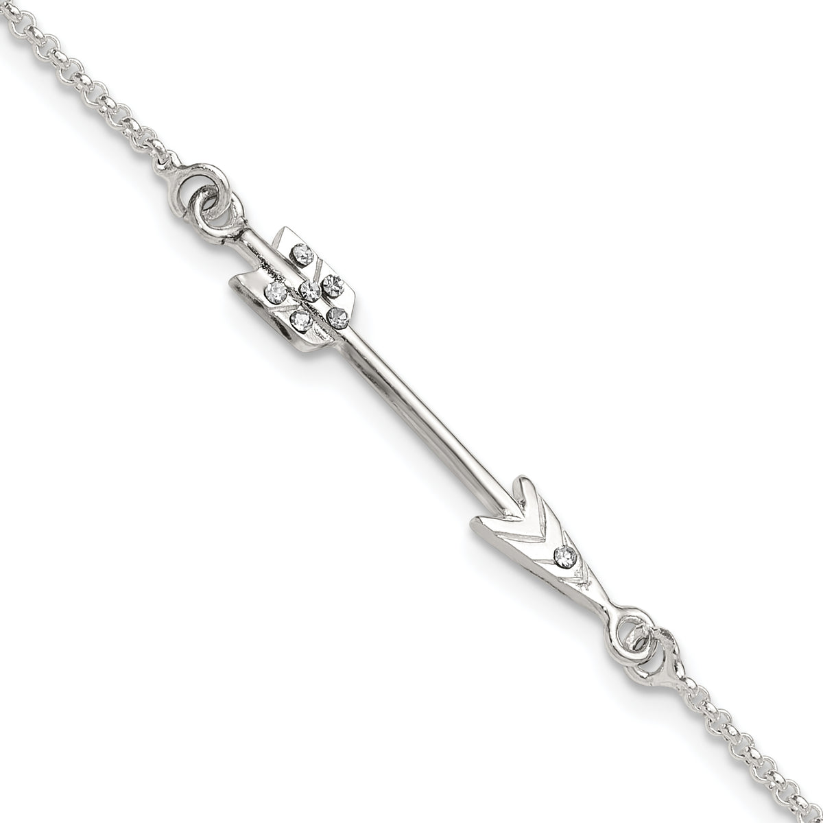 Sterling Silver Polished CZ Arrow Bracelet