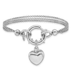 Sterling Silver Rhod-plated Polished Puff Heart Dangle 6.5in Bracelet