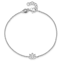 Sterling Silver Rhodium-plated Lotus Flower w/.5 in ext. Bracelet