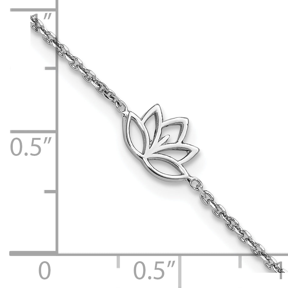 Sterling Silver Rhodium-plated Lotus Flower w/.5 in ext. Bracelet