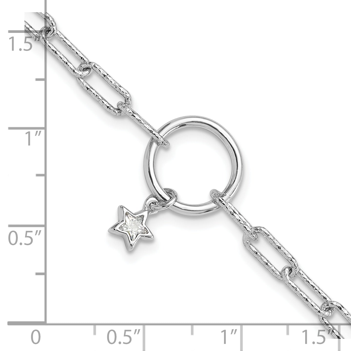 Sterling Silver Rhodium-plated D/C CZ Star 7in w/1in ext. Bracelet